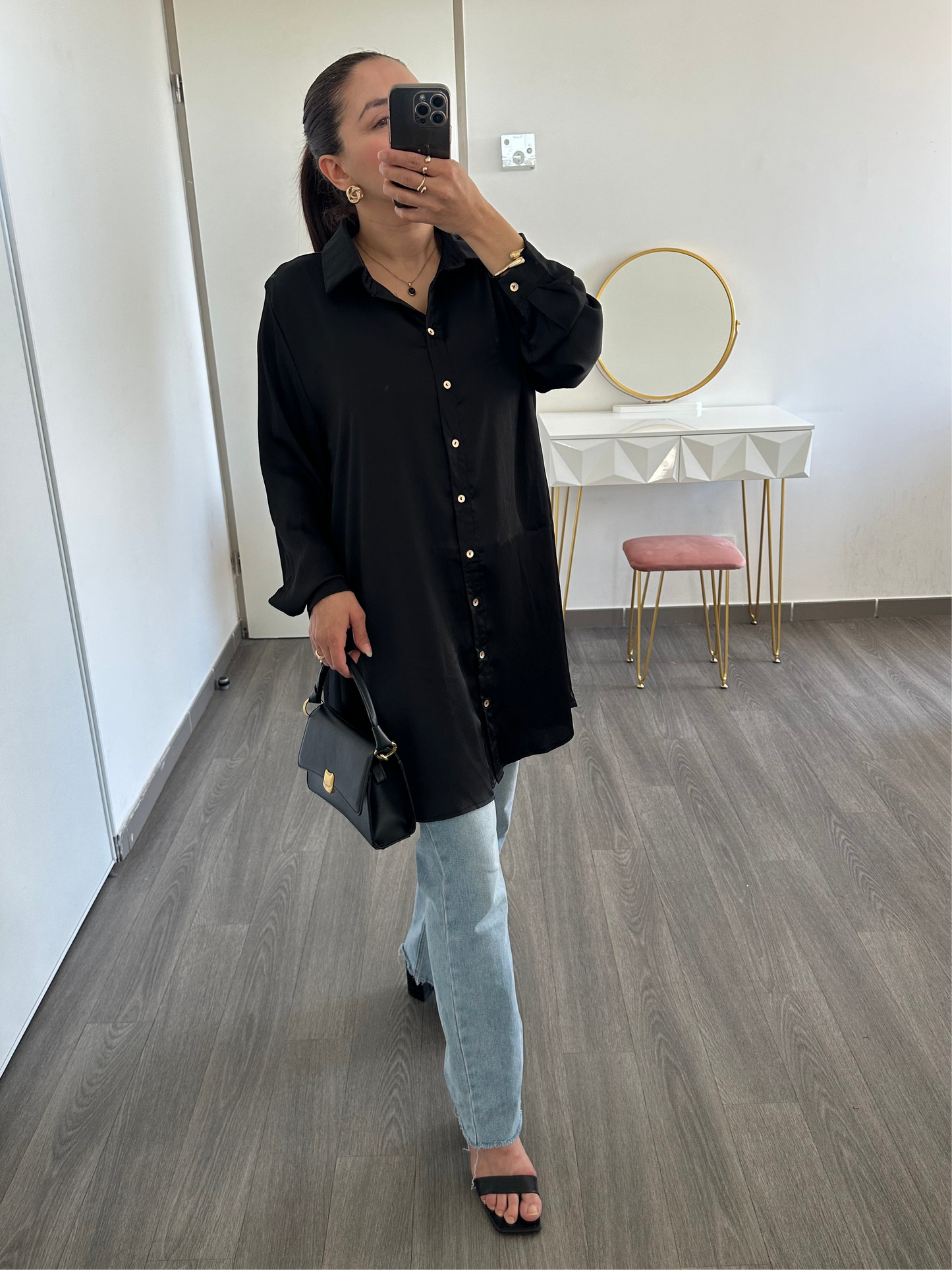 Chemise noire effet satiné