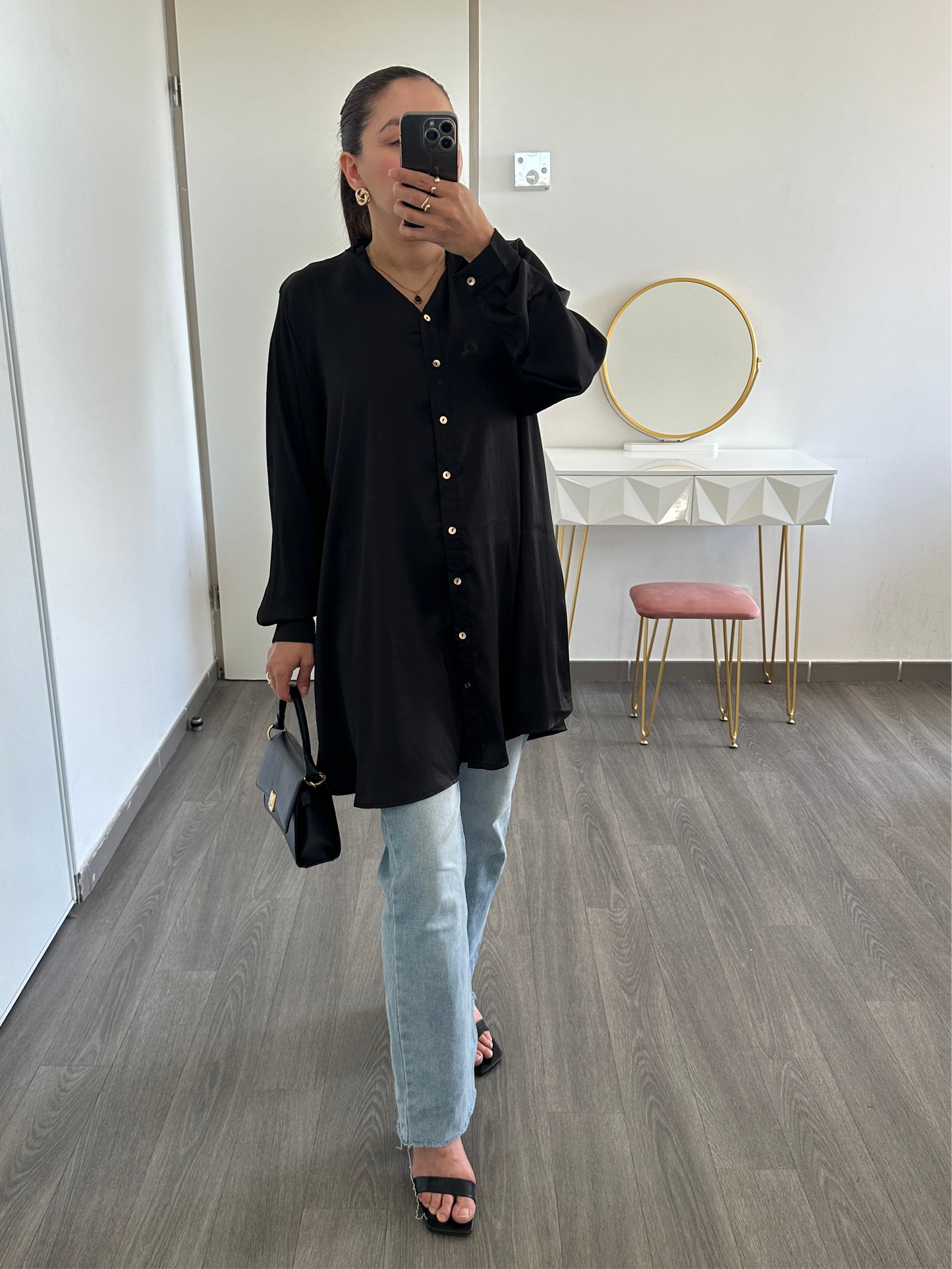 Chemise noire effet satiné