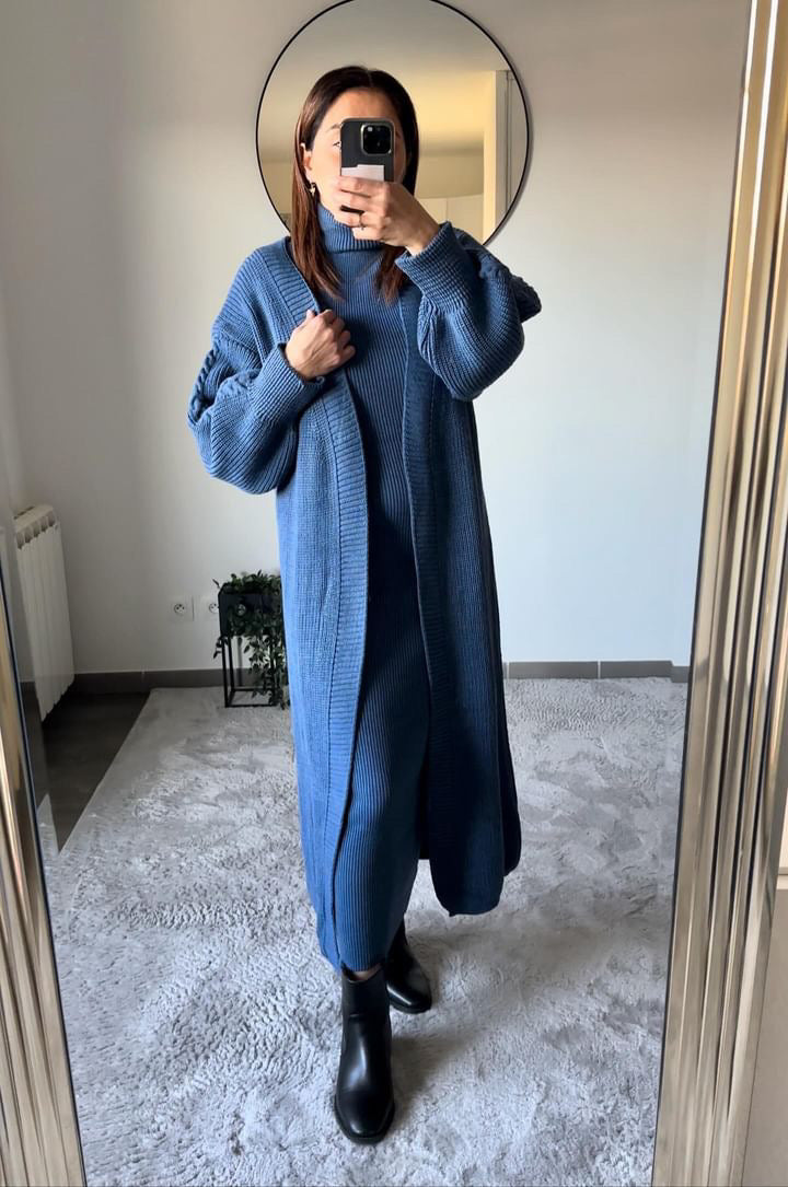 Ensemble Robe gilet en tricot bleu