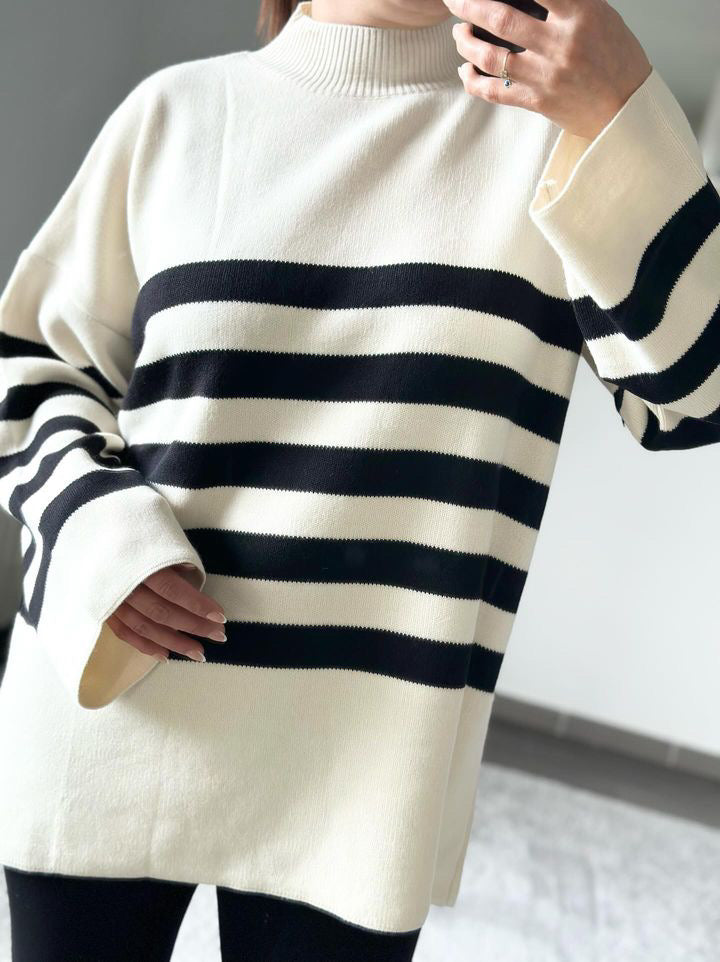 Pull à rayure col montant