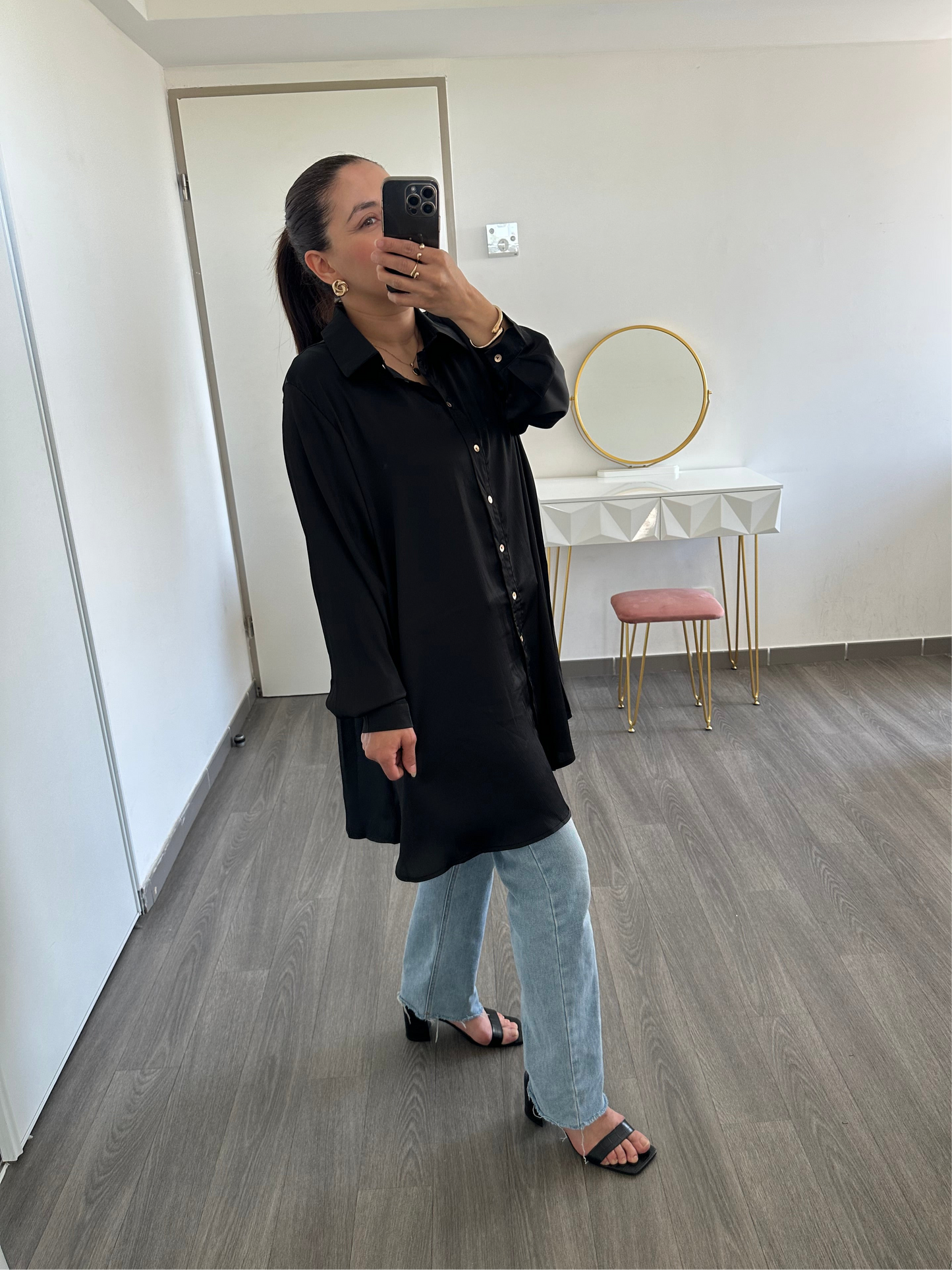 Chemise noire effet satiné