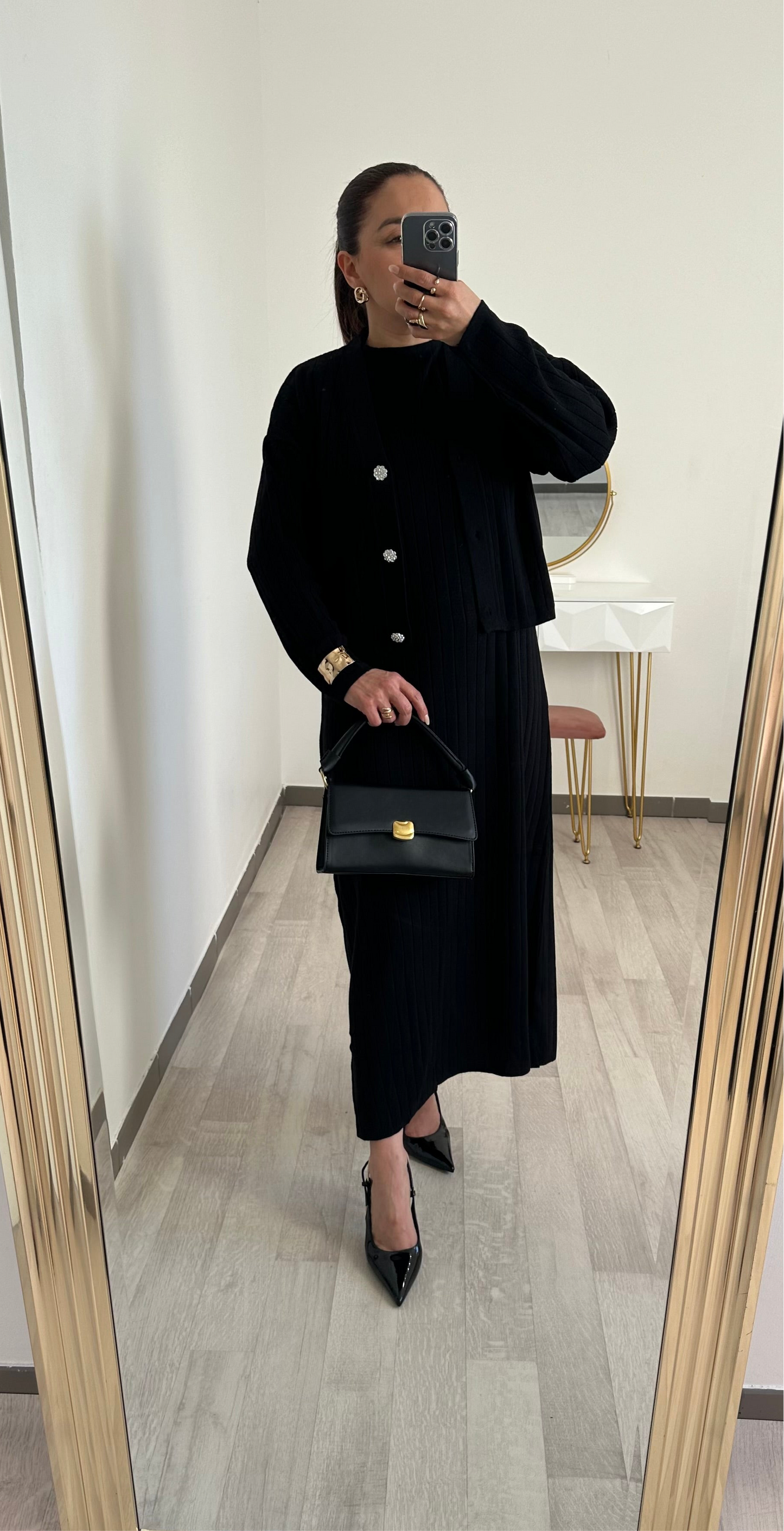 Ensemble cardigan robe côtelées noir