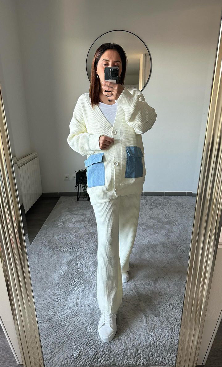 Ensemble 2 pièces gilet avec détails poche effet jean et pantalon