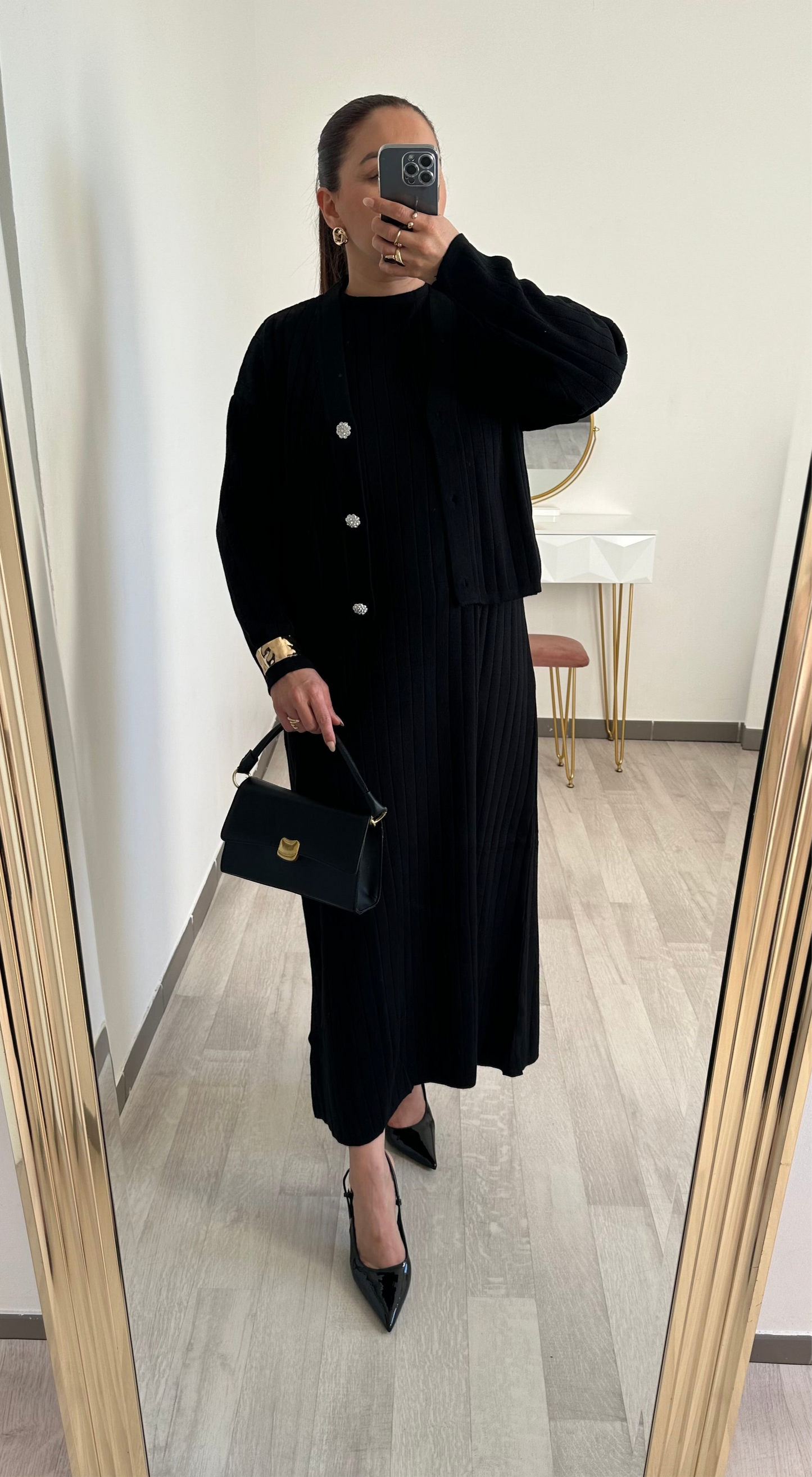 Ensemble cardigan robe côtelées noir