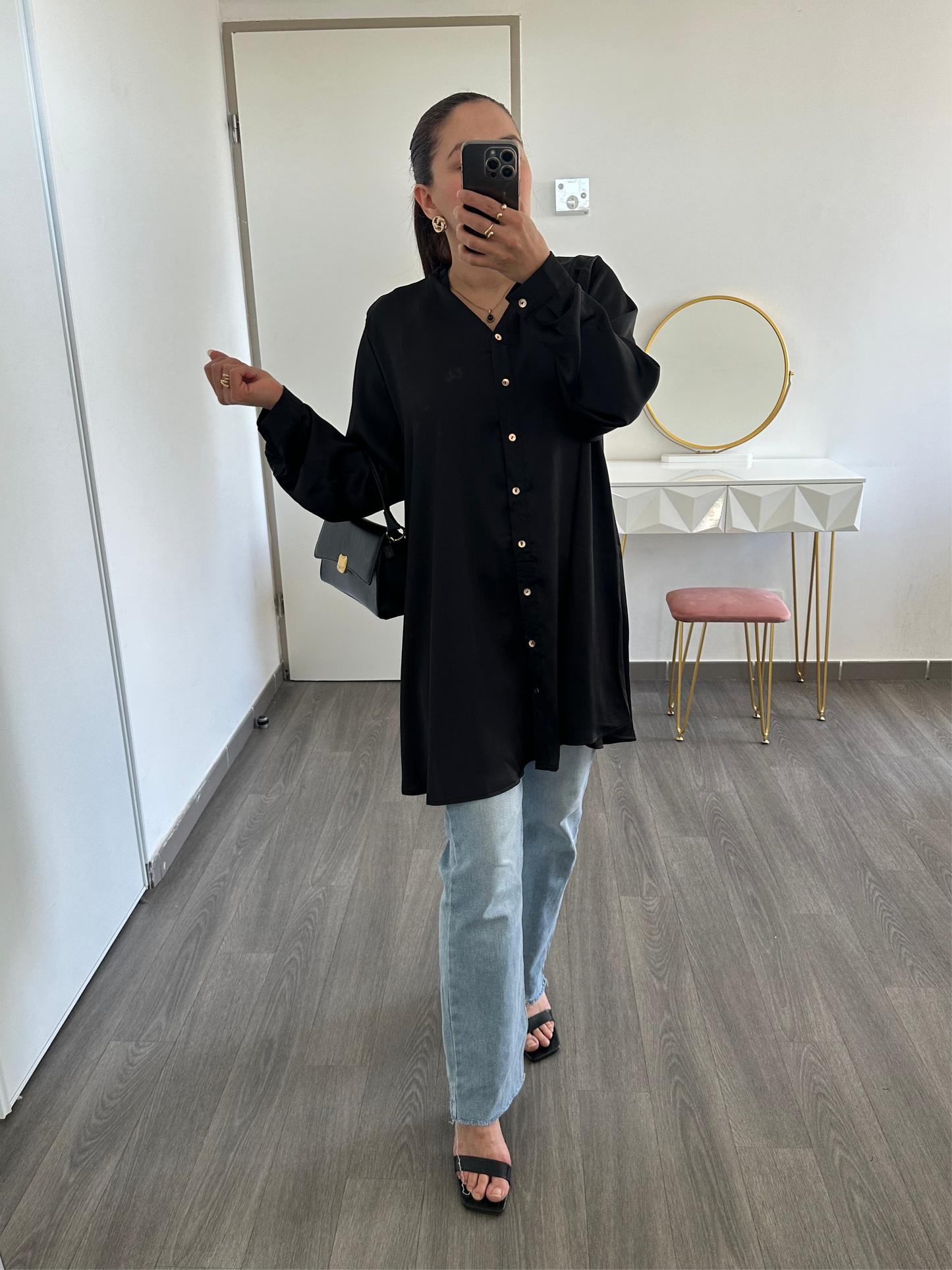 Chemise noire effet satiné