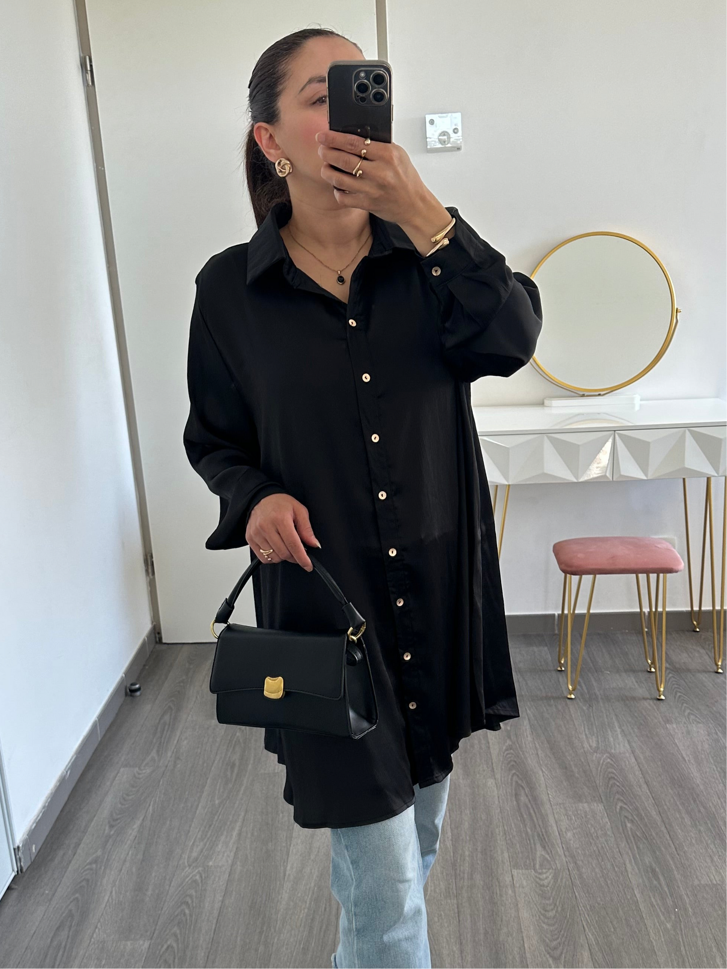 Chemise noire effet satiné