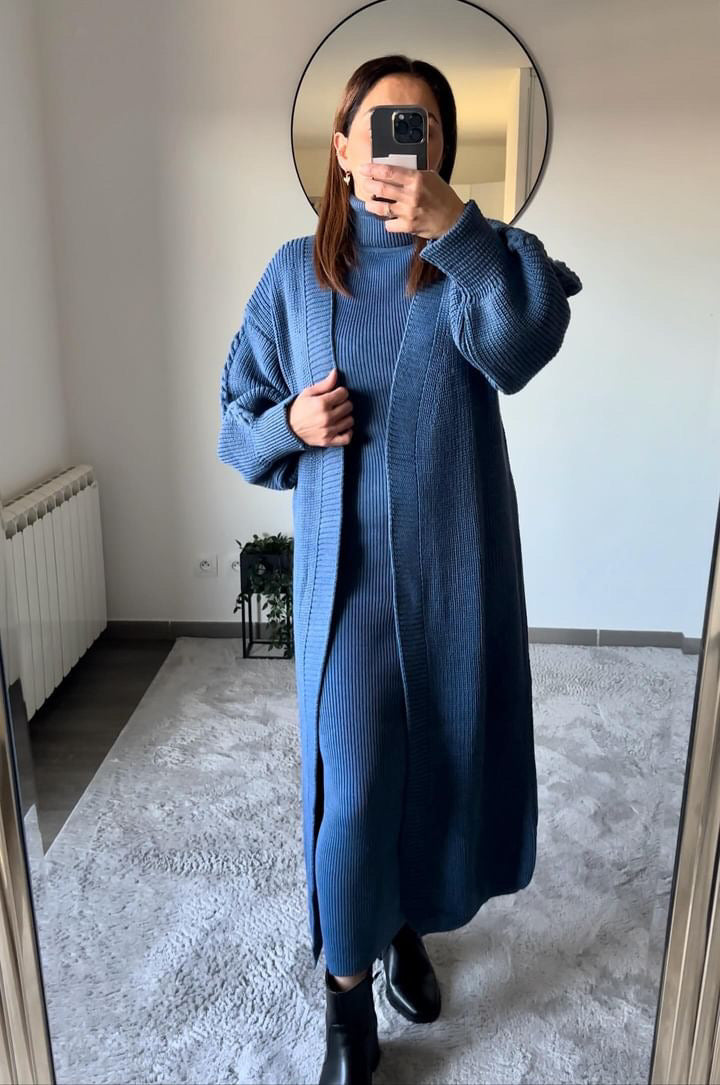 Ensemble Robe gilet en tricot bleu