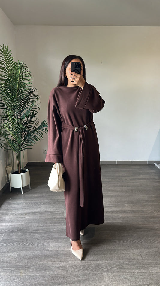 Robe longue ceinturée chocolat