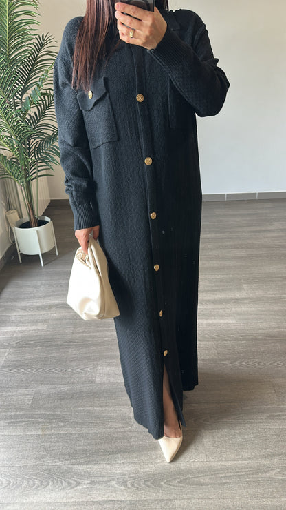 Robe longue boutonnée en maille texturée