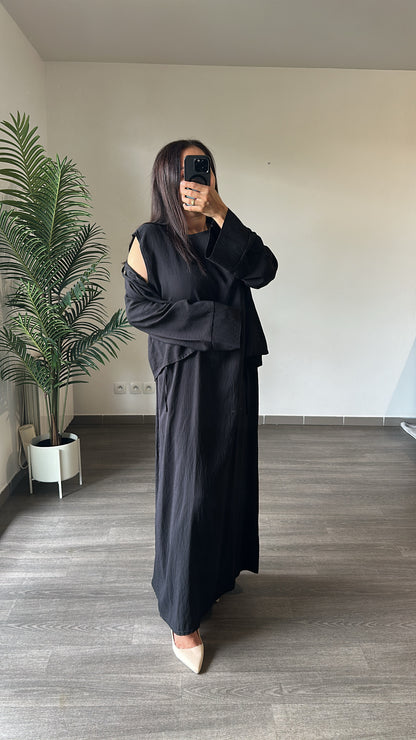 Ensemble Robe Sans Manches & Gilet à Nouer – Noir