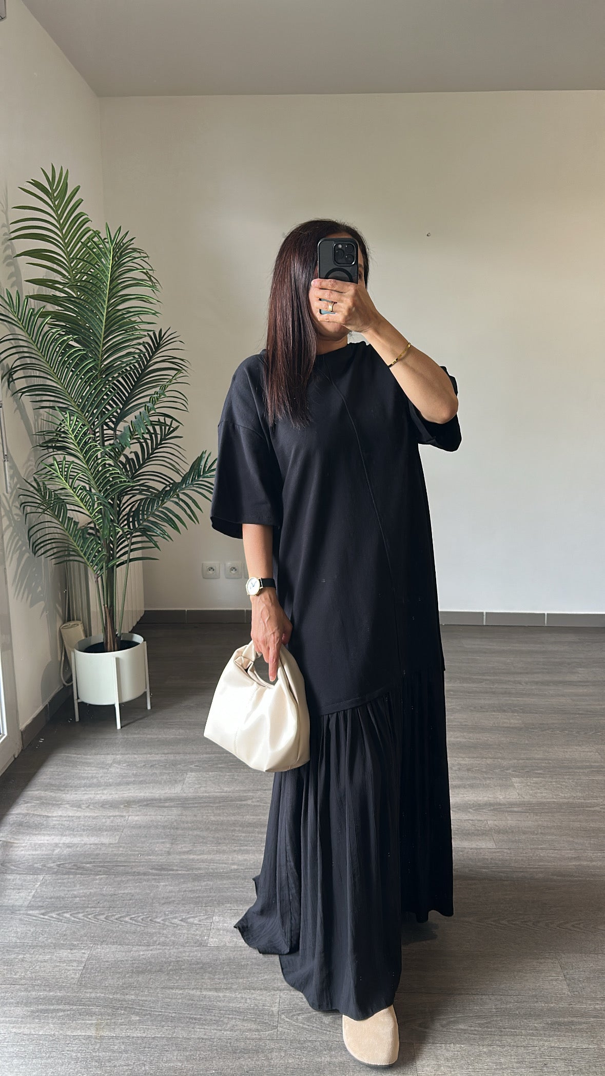 Robe longue noire en coton