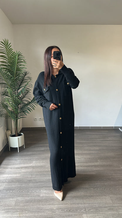 Robe longue boutonnée en maille texturée