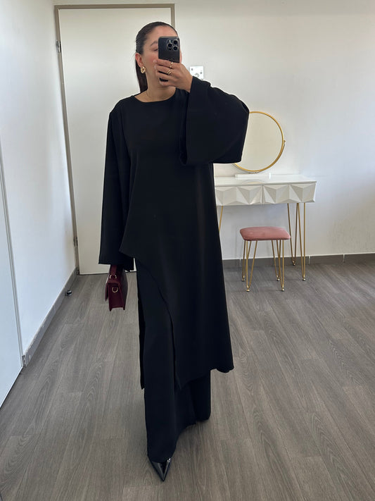 Ensemble pantalon & tunique asymétrique – Noir