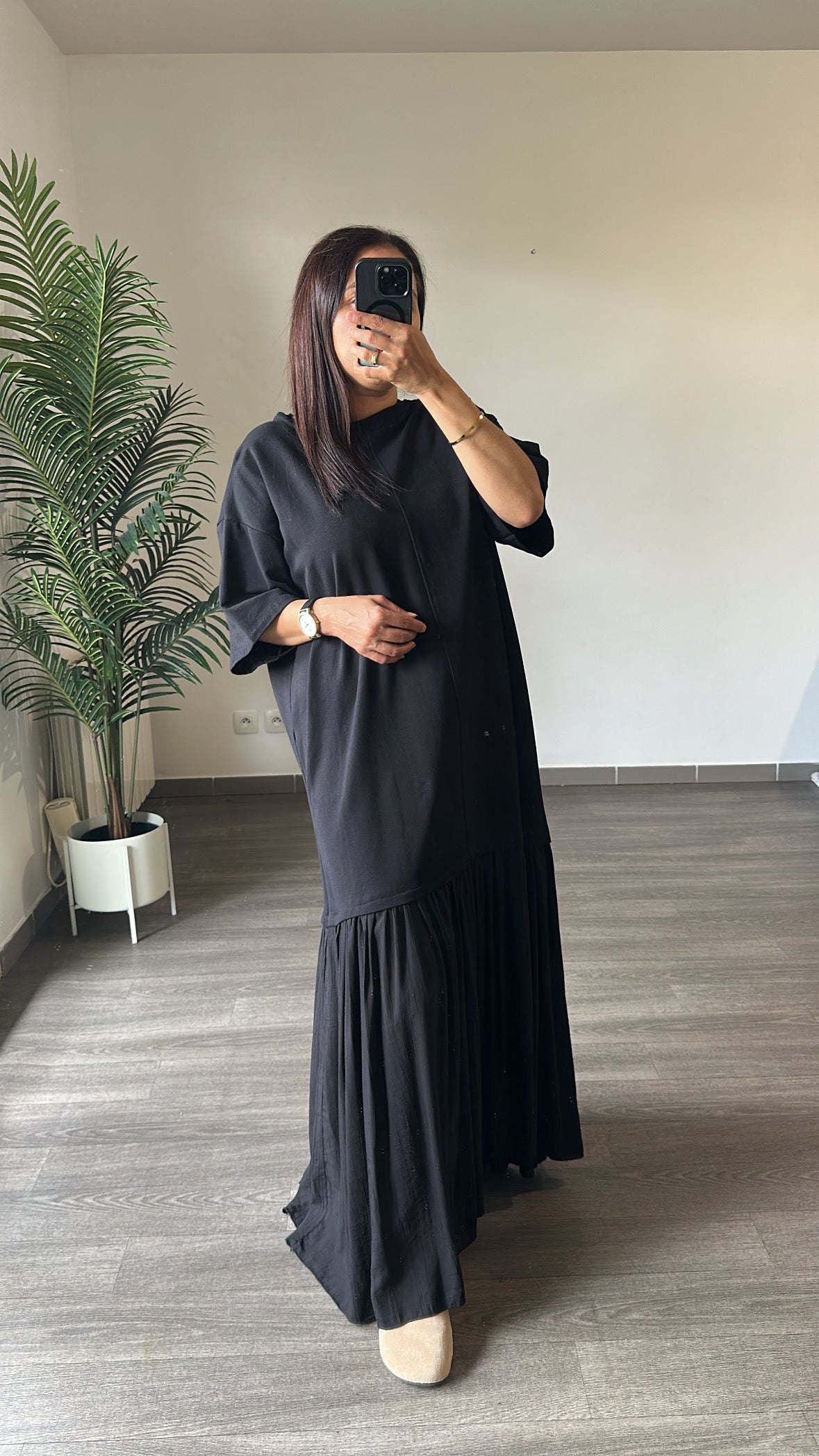 Robe longue noire en coton