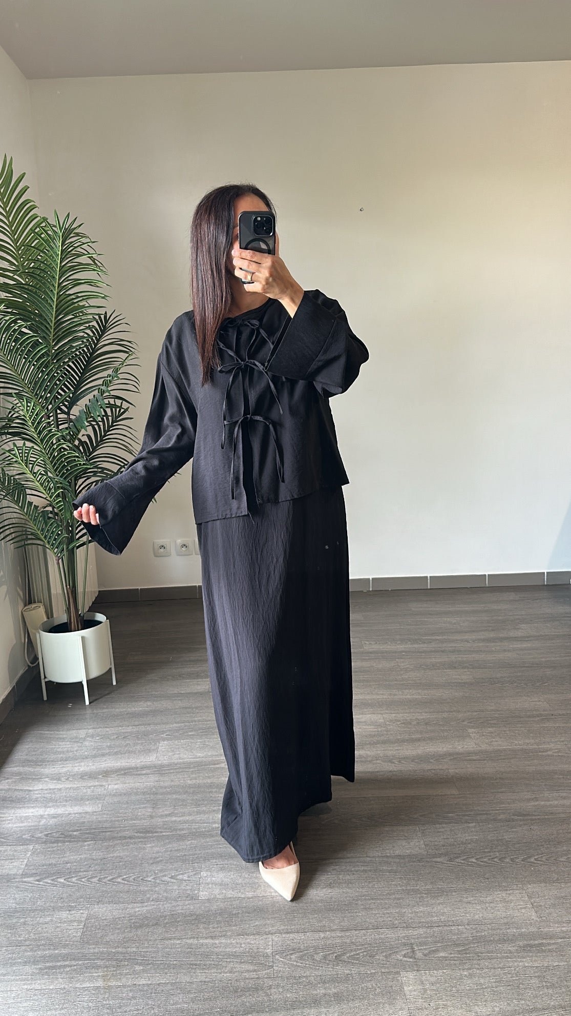 Ensemble Robe Sans Manches & Gilet à Nouer – Noir