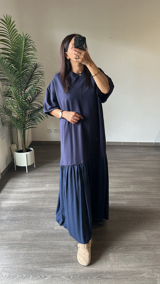 Robe Maxi en Coton Bleu Marine