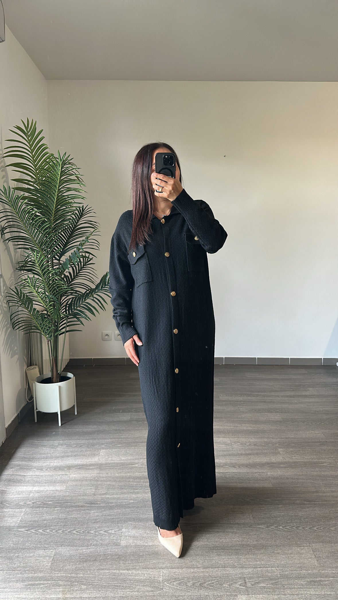 Robe longue boutonnée en maille texturée