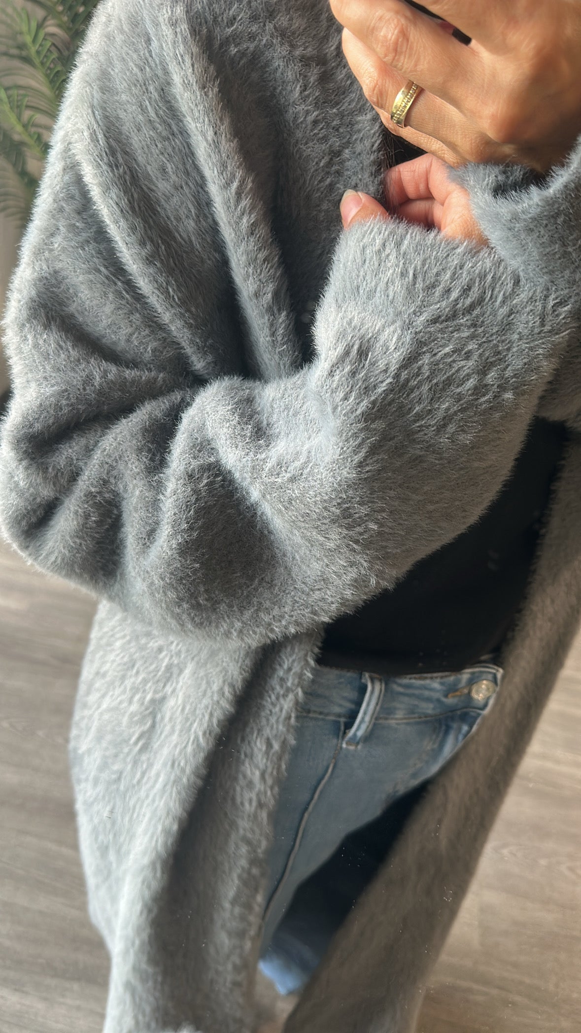 Long gilet effet moumoute