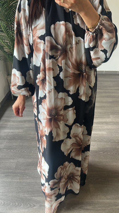 Robe longue fleurie noire doublée