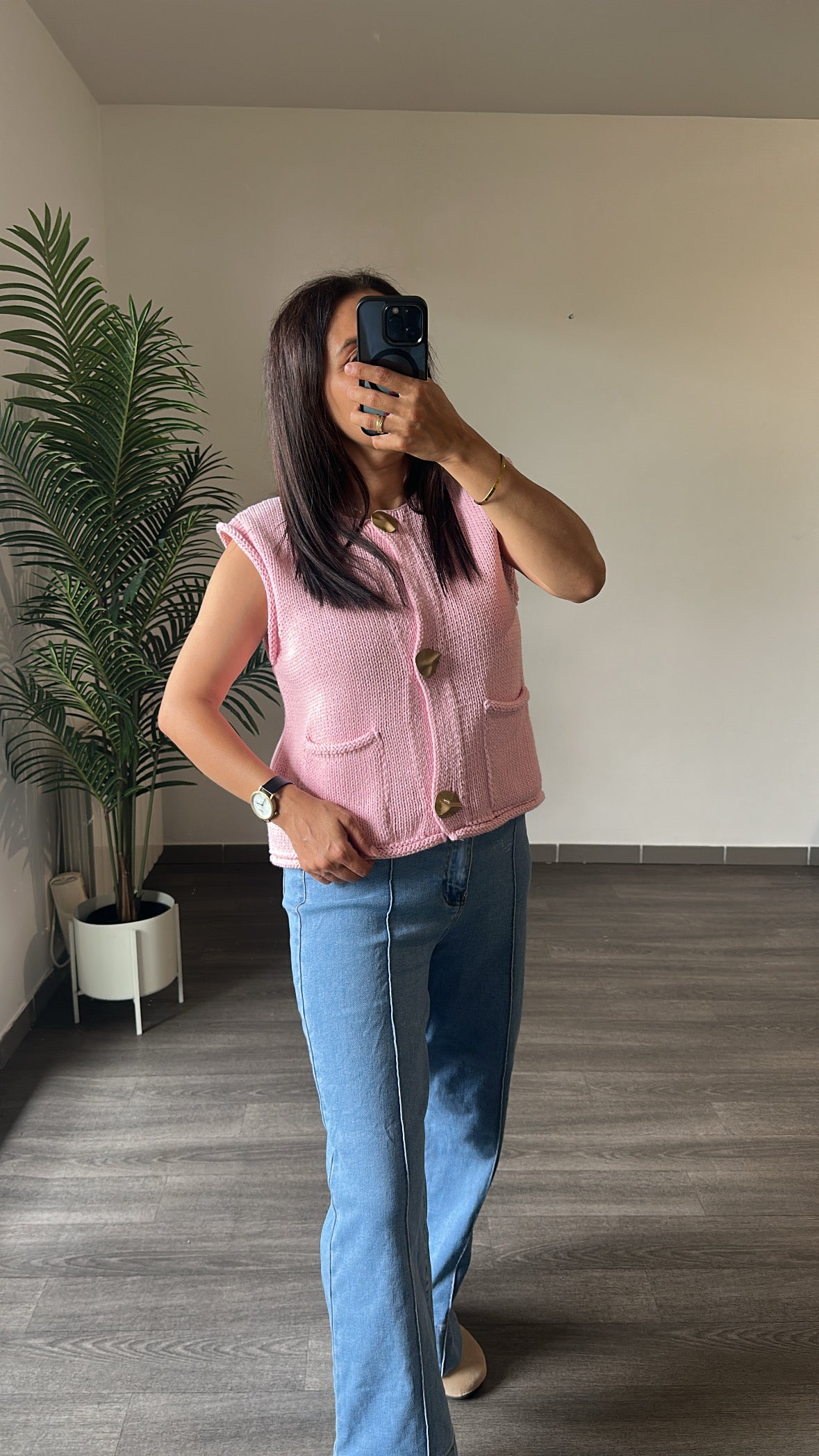 Gilet sans Manches en Maille Rose