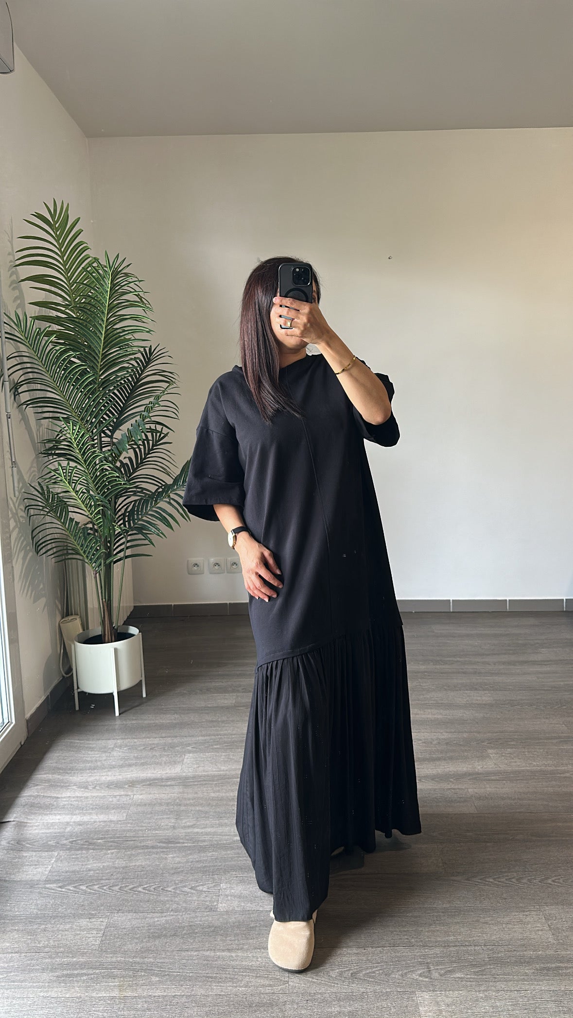 Robe longue noire en coton