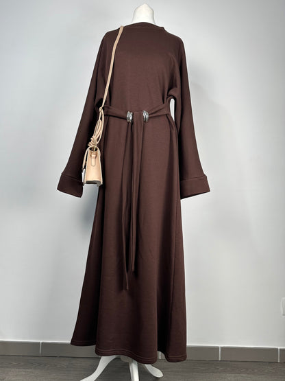 Robe longue ceinturée chocolat