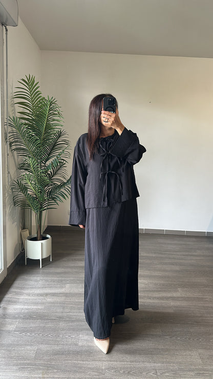 Ensemble Robe Sans Manches & Gilet à Nouer – Noir