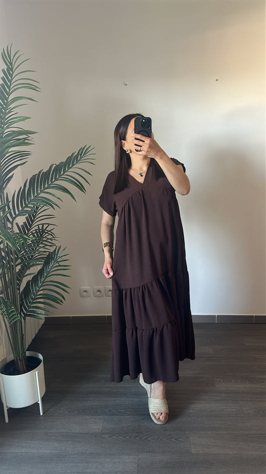 Robe Longue à Étages - Marron