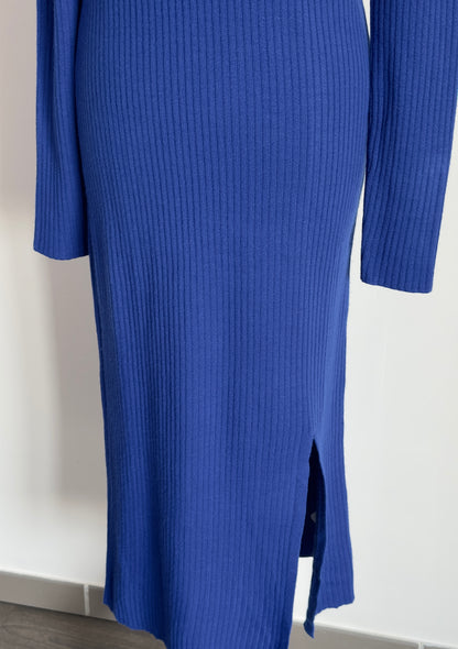 Robe longue maille col roulé bleu