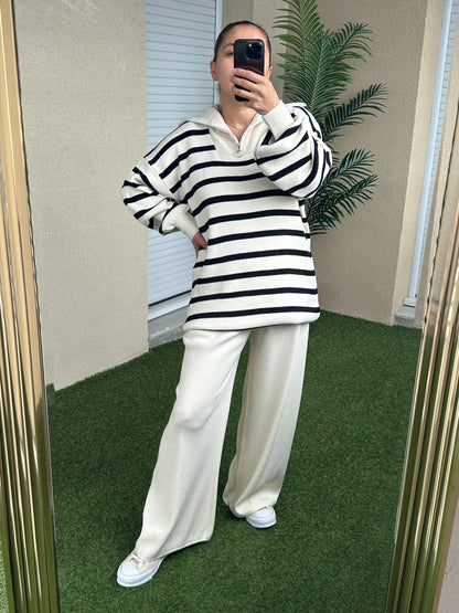 Ensemble 2 pièces pull à demi-zip et pantalon