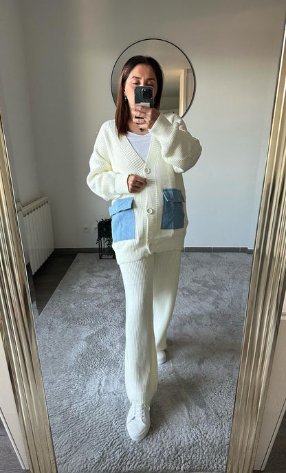 Ensemble 2 pièces gilet avec détails poche effet jean et pantalon