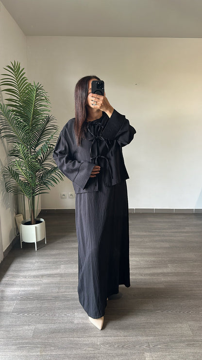 Ensemble Robe Sans Manches & Gilet à Nouer – Noir