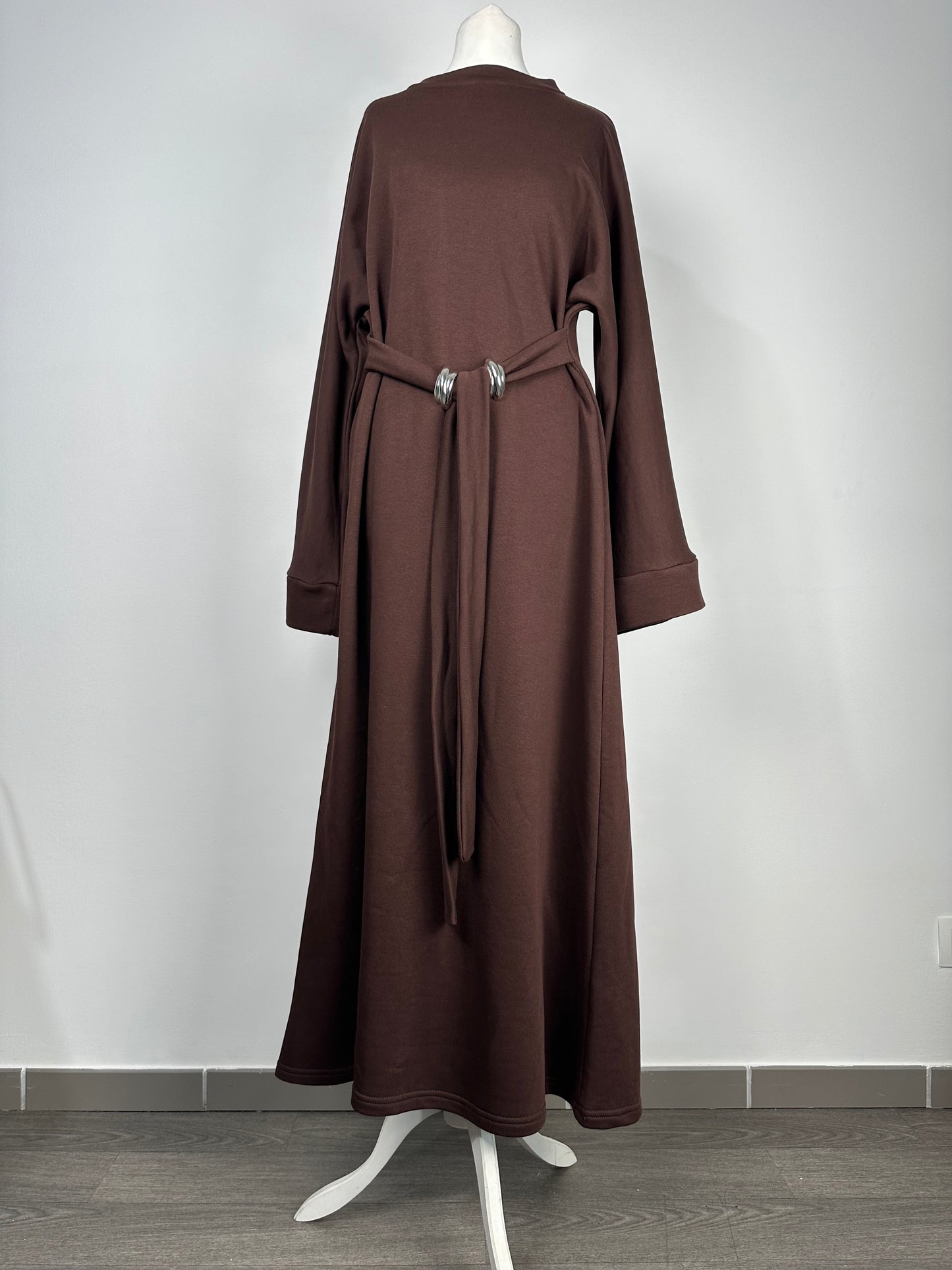 Robe longue ceinturée chocolat