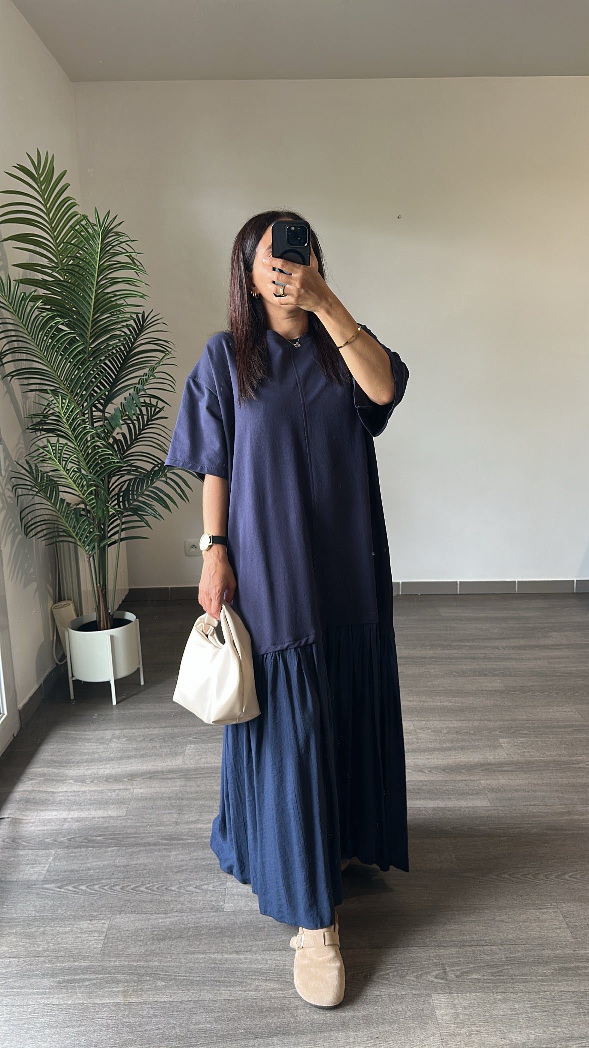 Robe Maxi en Coton Bleu Marine