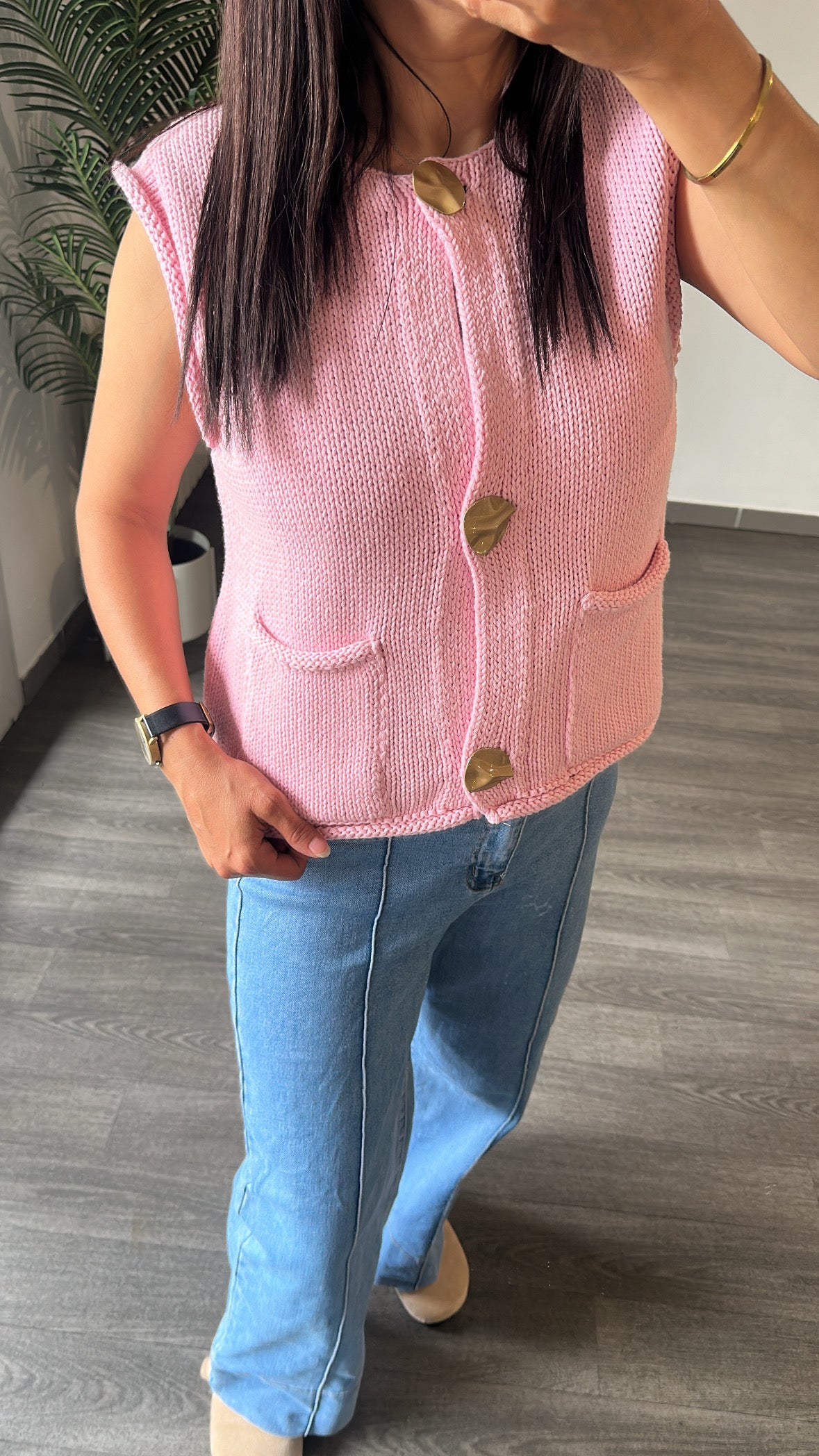 Gilet sans Manches en Maille Rose