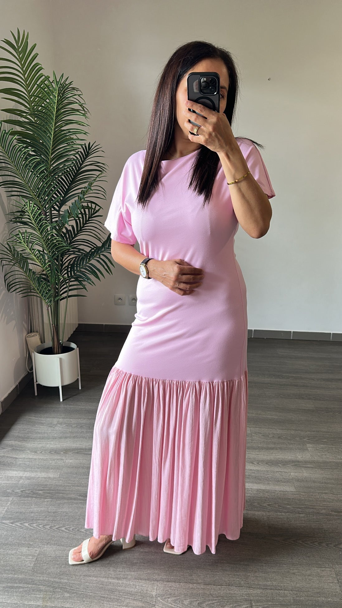 Robe longue rose