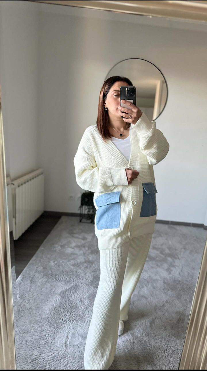 Ensemble 2 pièces gilet avec détails poche effet jean et pantalon