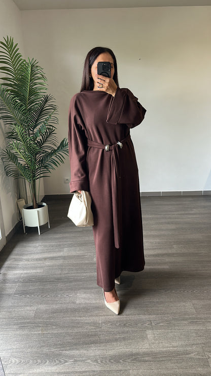 Robe longue ceinturée chocolat