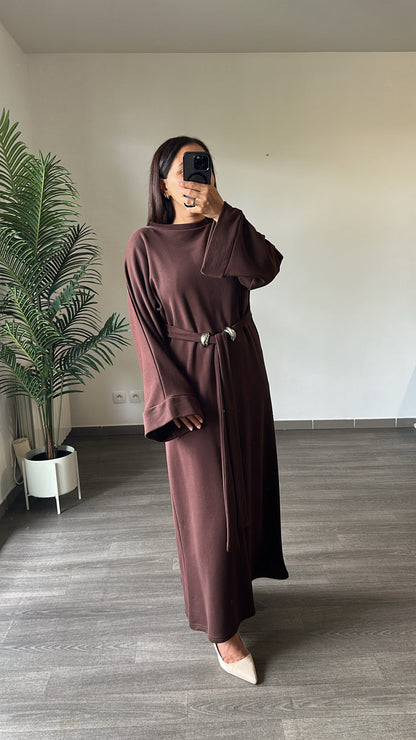 Robe longue ceinturée chocolat