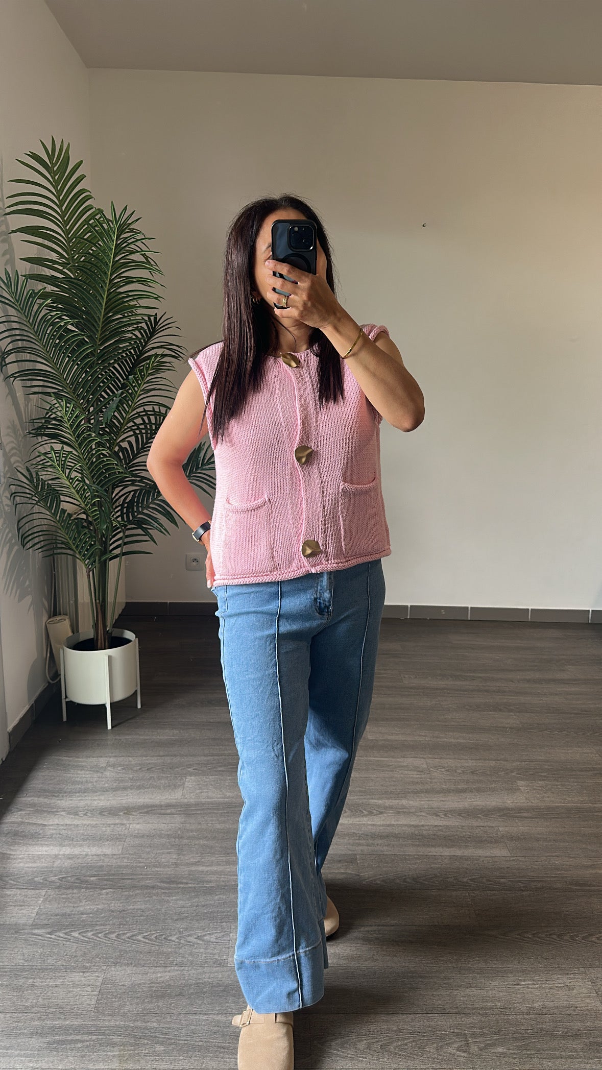 Gilet sans Manches en Maille Rose