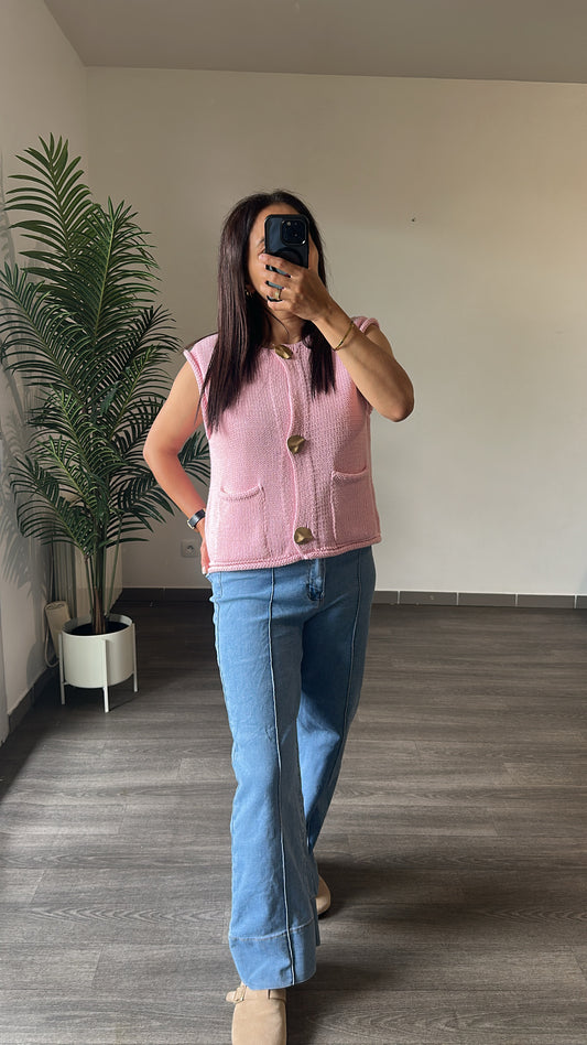 Gilet sans Manches en Maille Rose