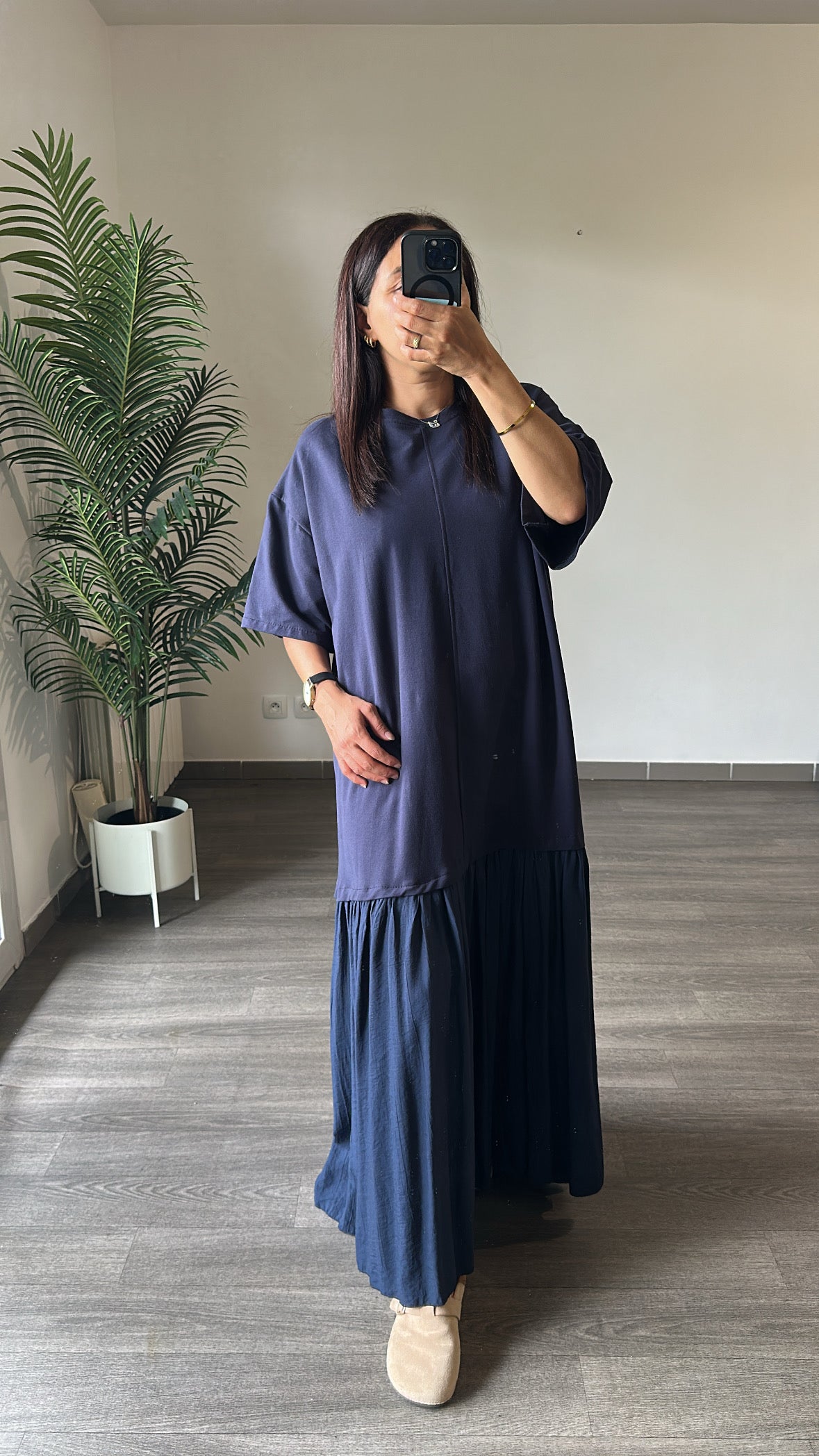 Robe Maxi en Coton Bleu Marine