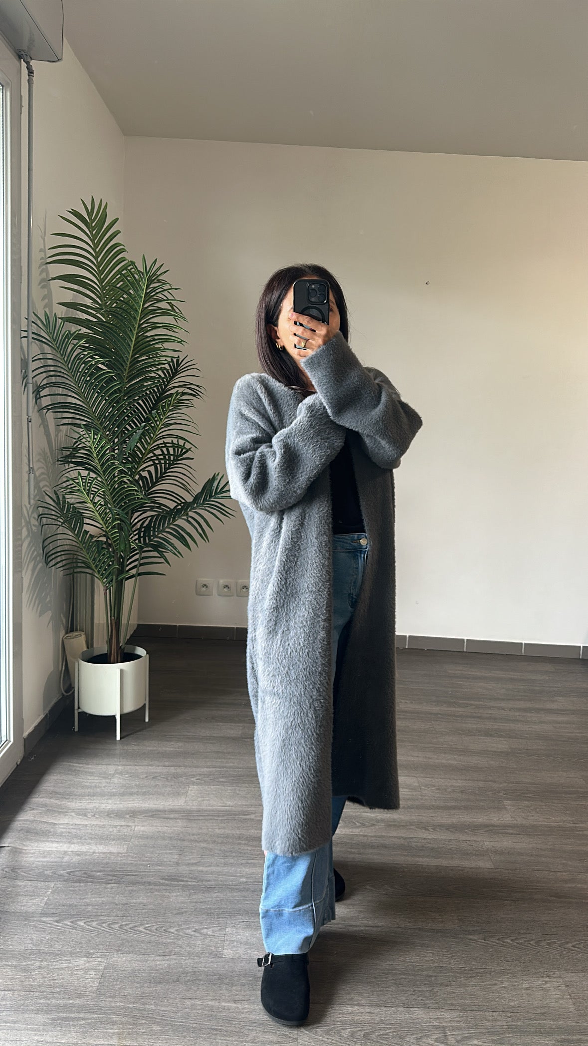 Long gilet effet moumoute
