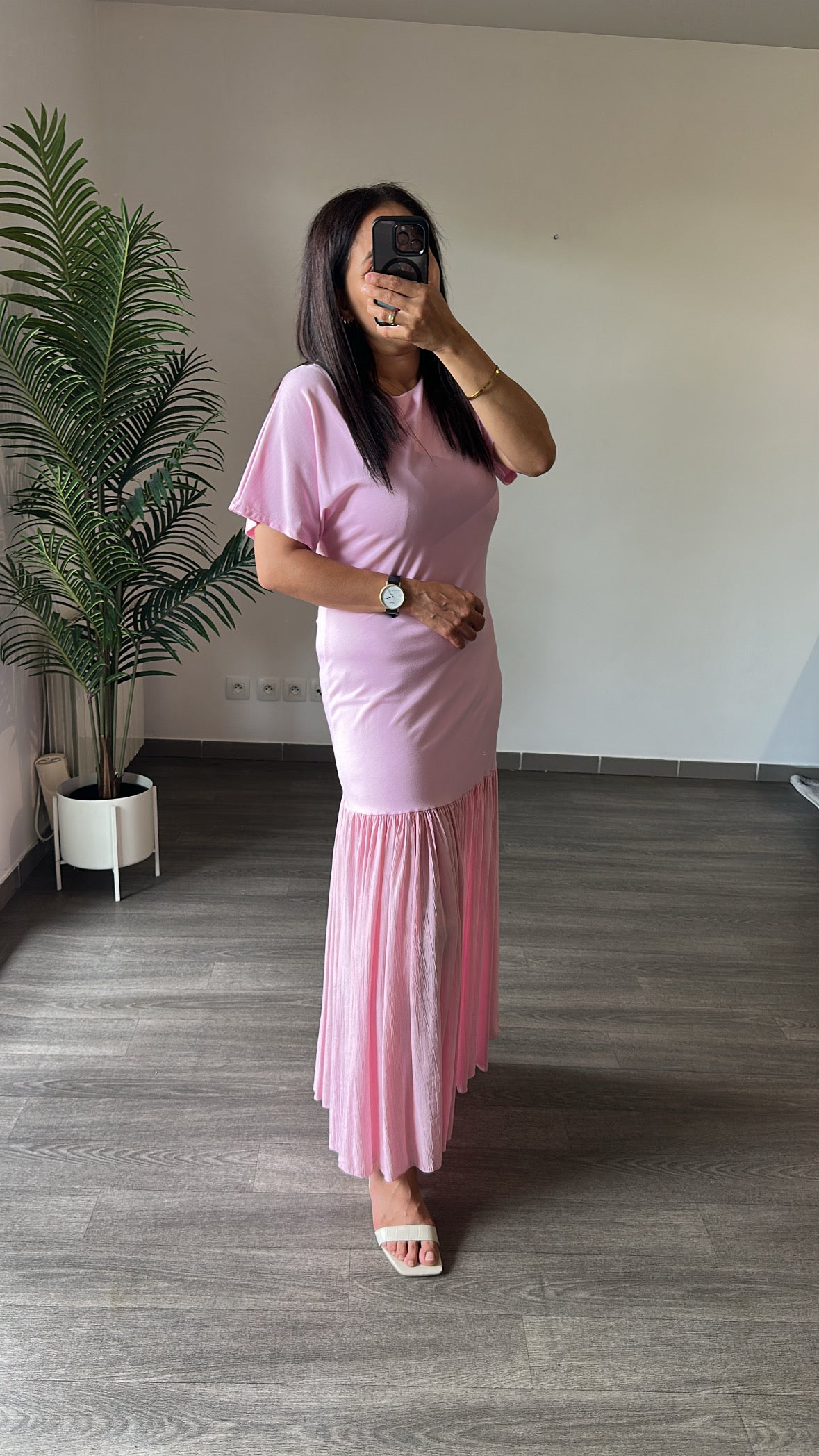 Robe longue rose