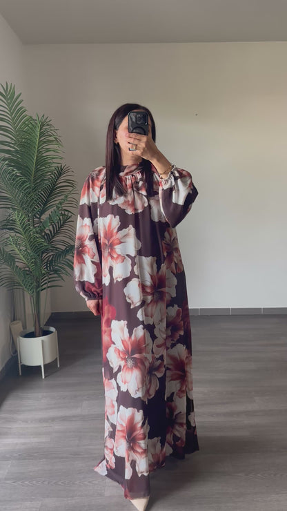 Robe longue fleurie noire doublée