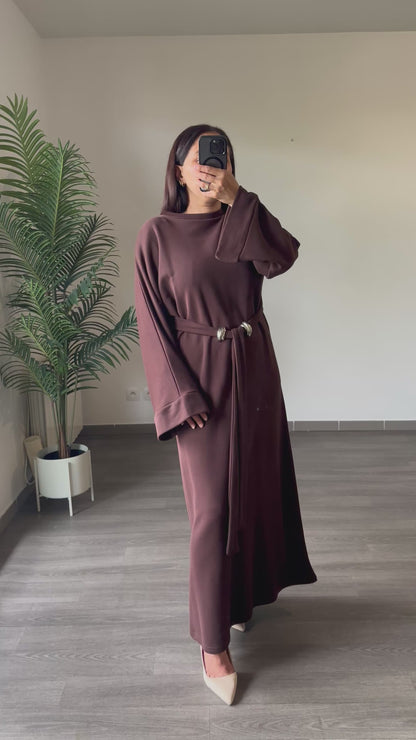Robe longue ceinturée chocolat