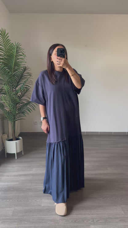 Robe Maxi en Coton Bleu Marine