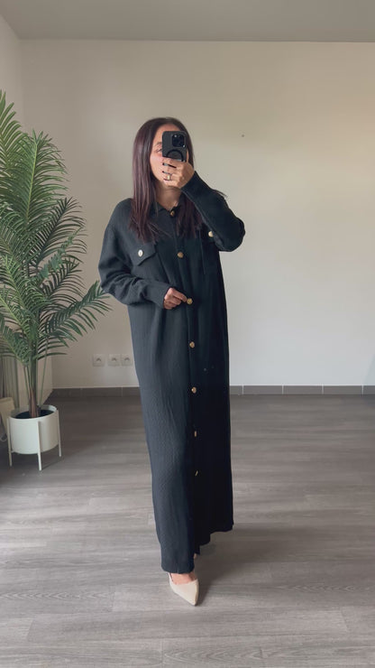 Robe longue boutonnée en maille texturée