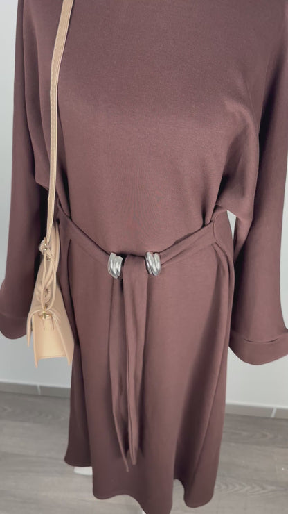 Robe longue ceinturée chocolat