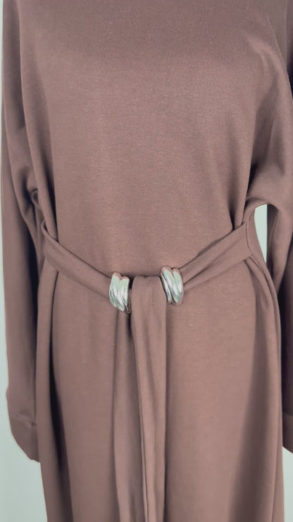Robe longue ceinturée chocolat